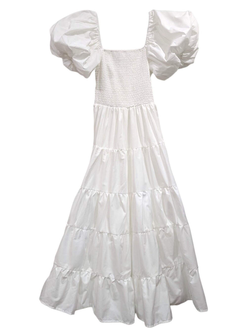 NWT petal & pup Annette Puff White Sleeve Shirred Midi Dress Size S - Picture 6 of 9